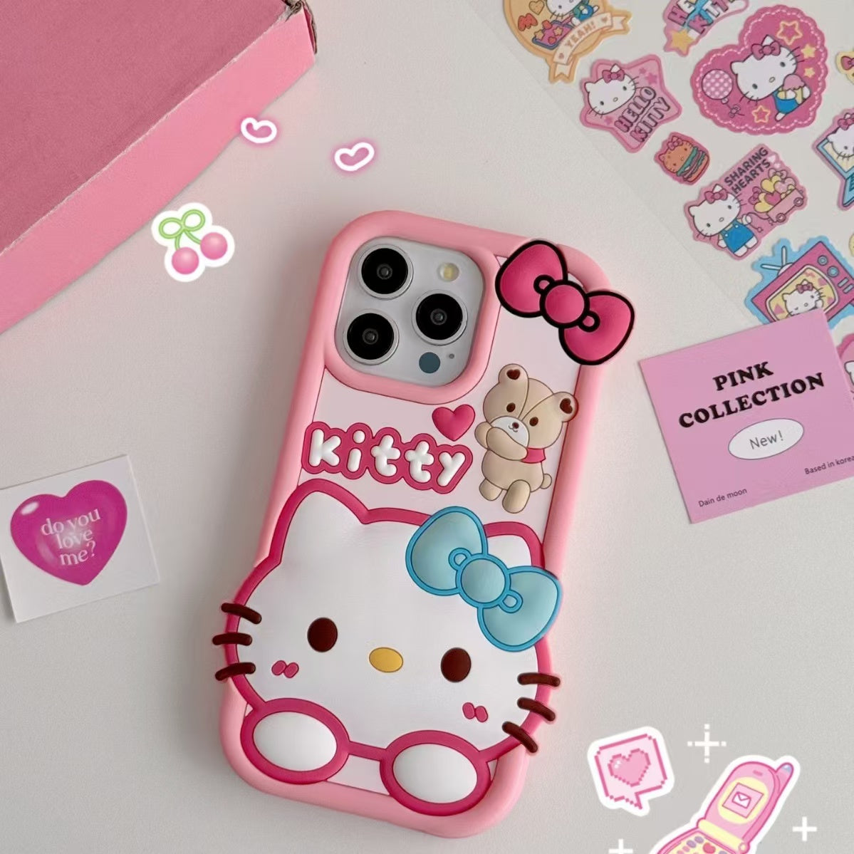 Bow Bear Kitty Silicon Phone Case For iPhone 15 Plus