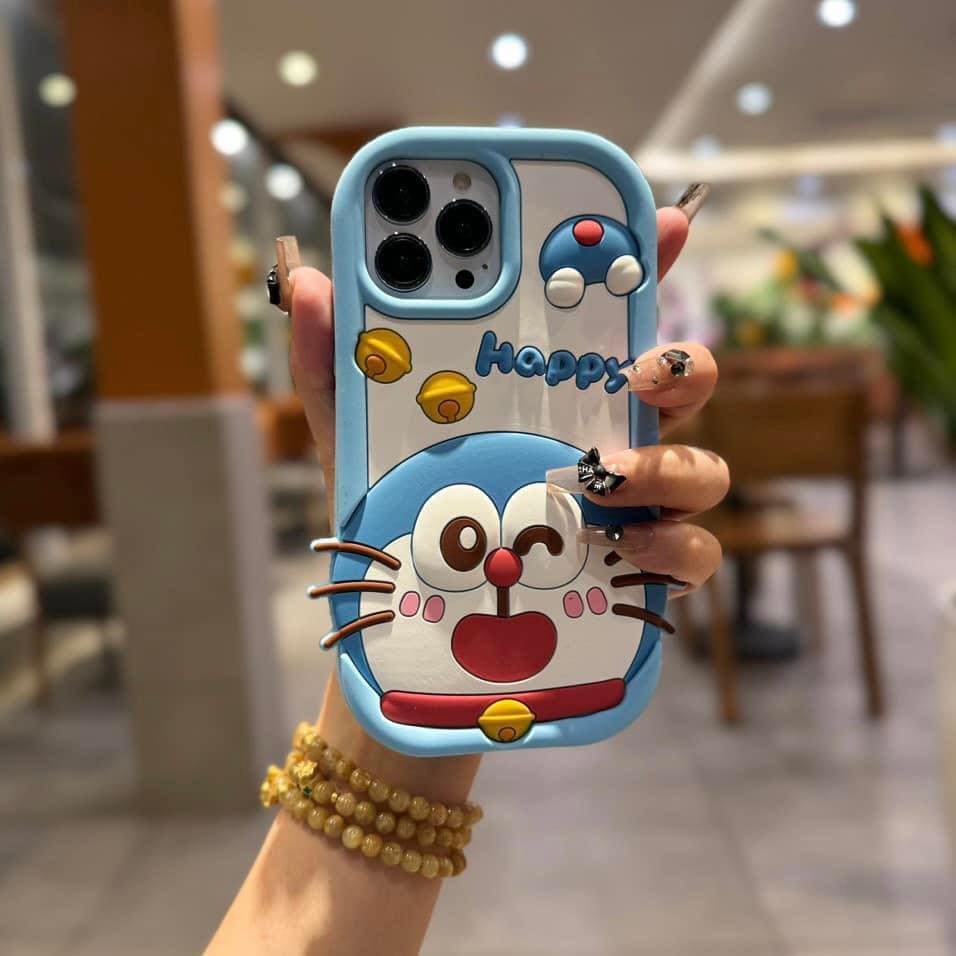 Happy Doraemon Silicon Phone Case For iPhone 15 Plus (Universal Camera Cut)