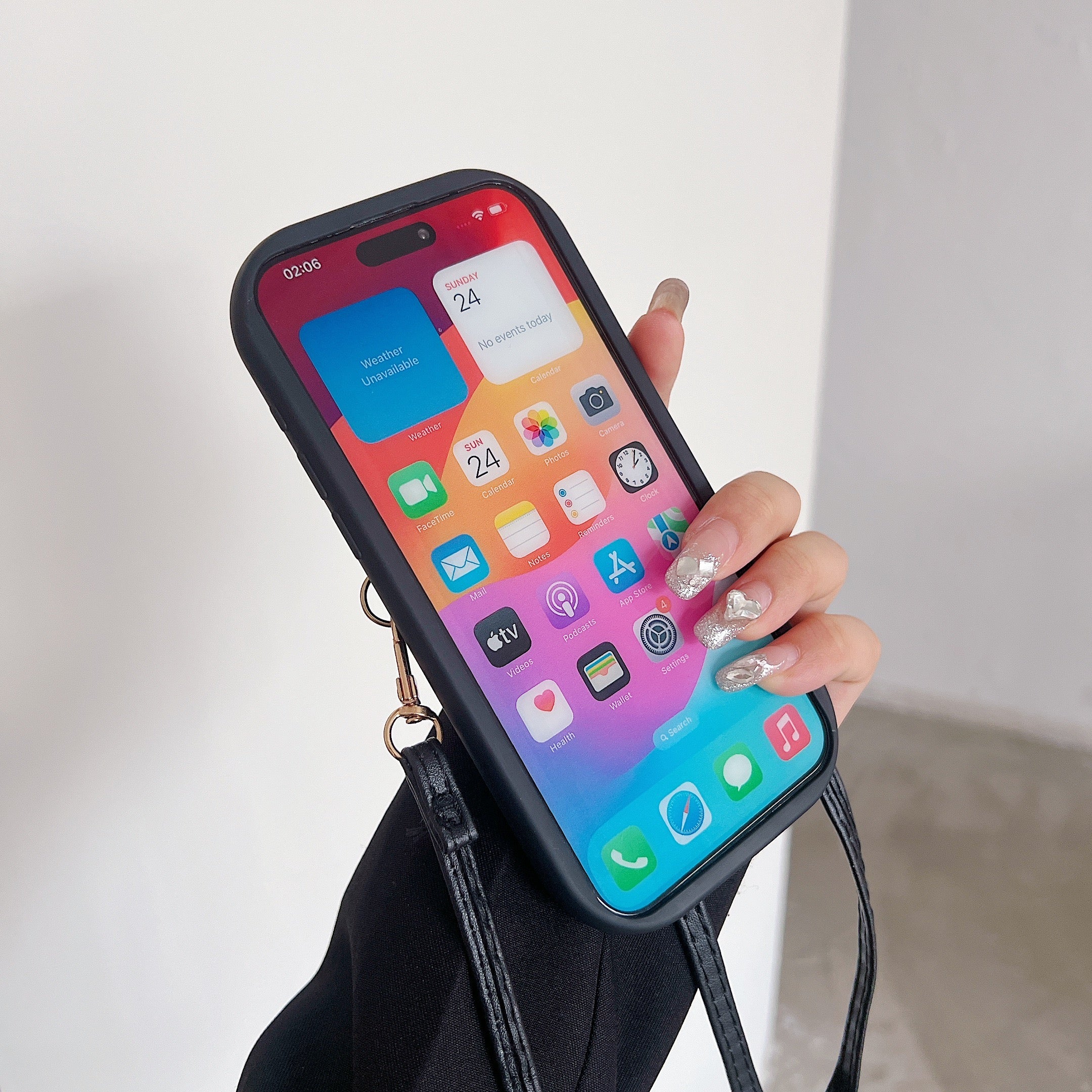 Black Silicon Phone Case With Card-Cash Wallet For iPhone 16