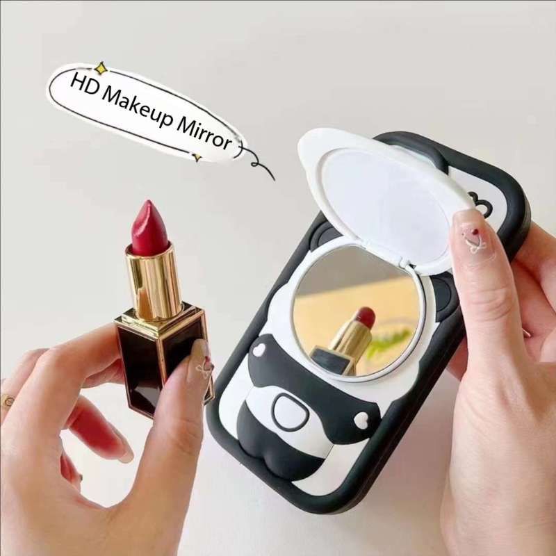 Cute Panda Wtih Mirror Stand Silicon Phone Case For iPhone 12