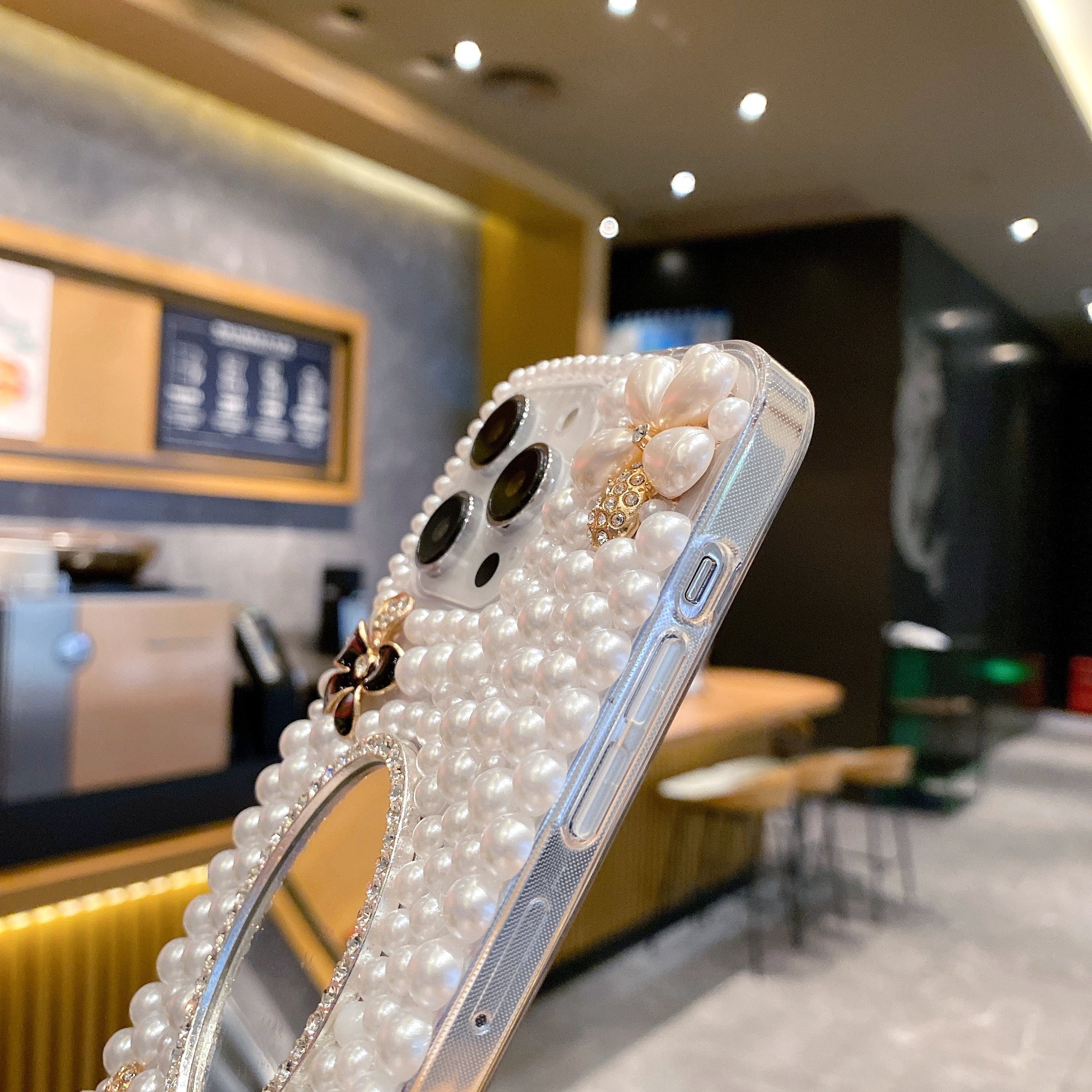 Pearl With Mirror Silicon Phone Case For iPhone 15 Plus