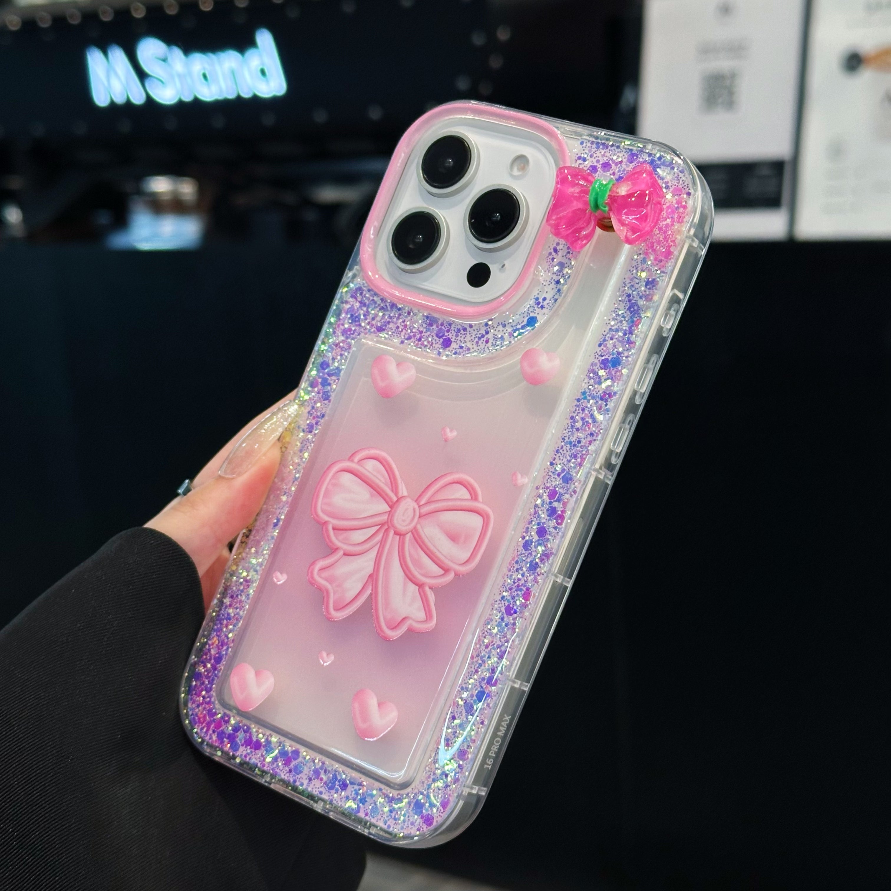 Pink Bow With Glitter Silicon Phone Case For iPhone 12