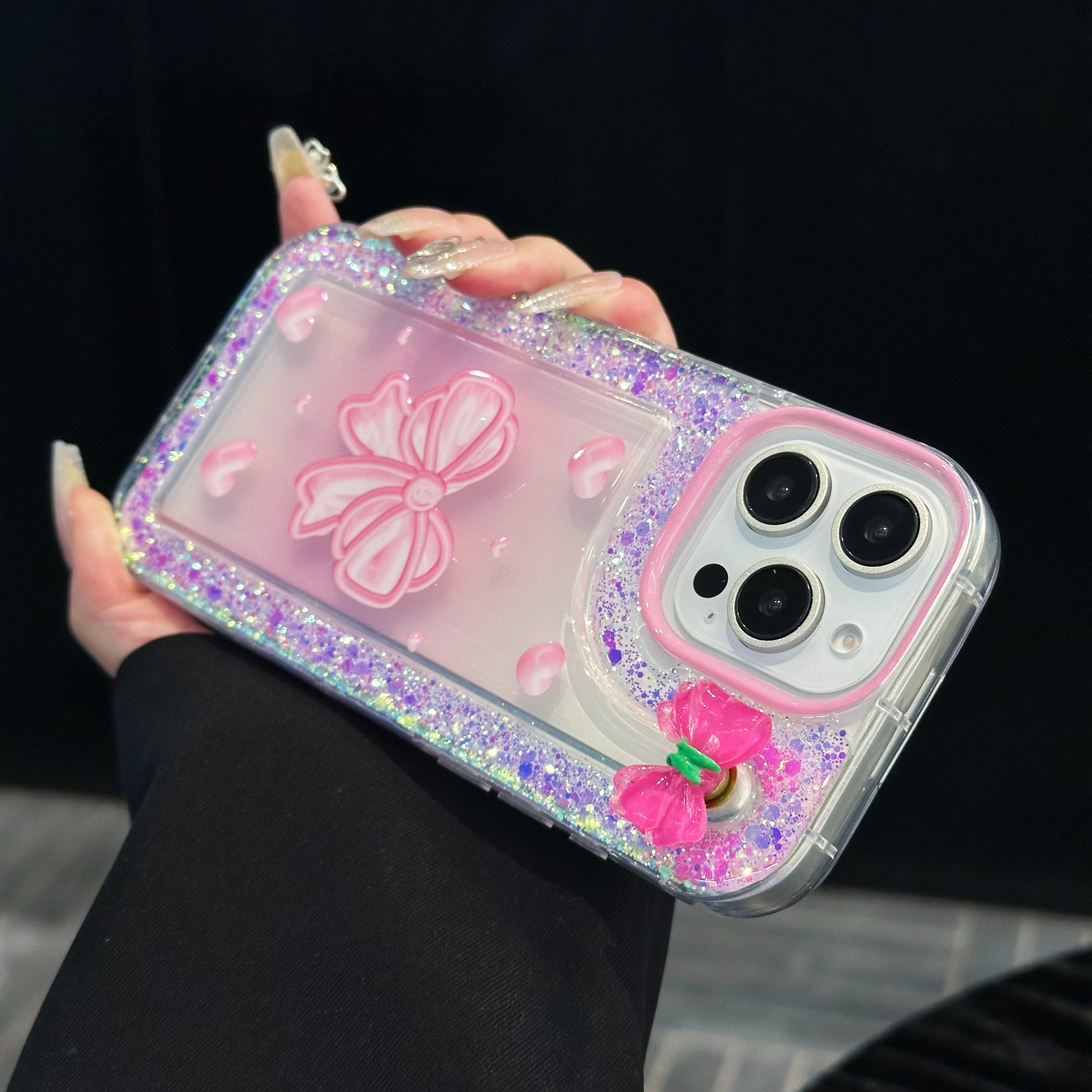 Pink Bow With Glitter Silicon Phone Case For iPhone 16