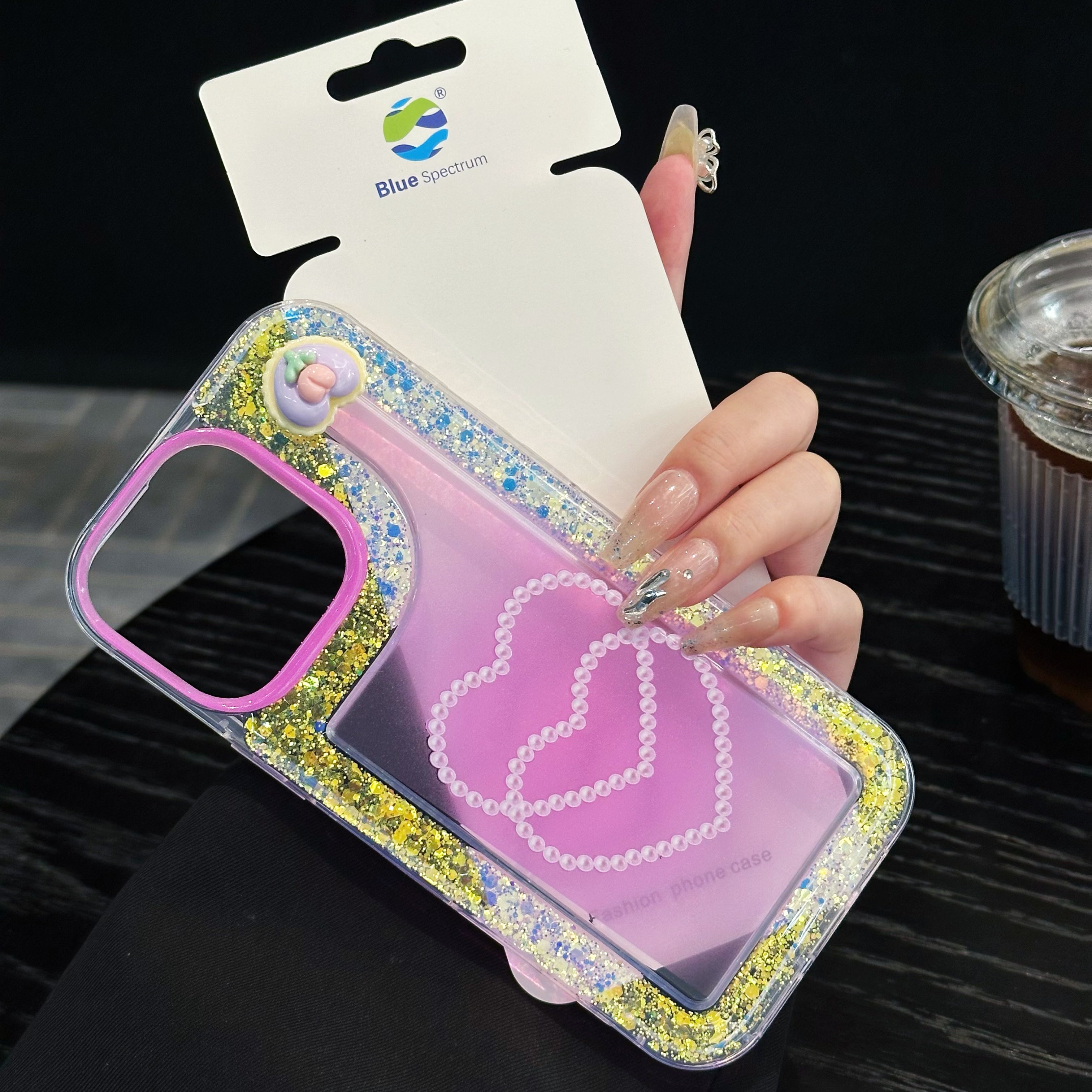 Pink Glitter Diamond Heart Silicon Phone Case For iPhone 16