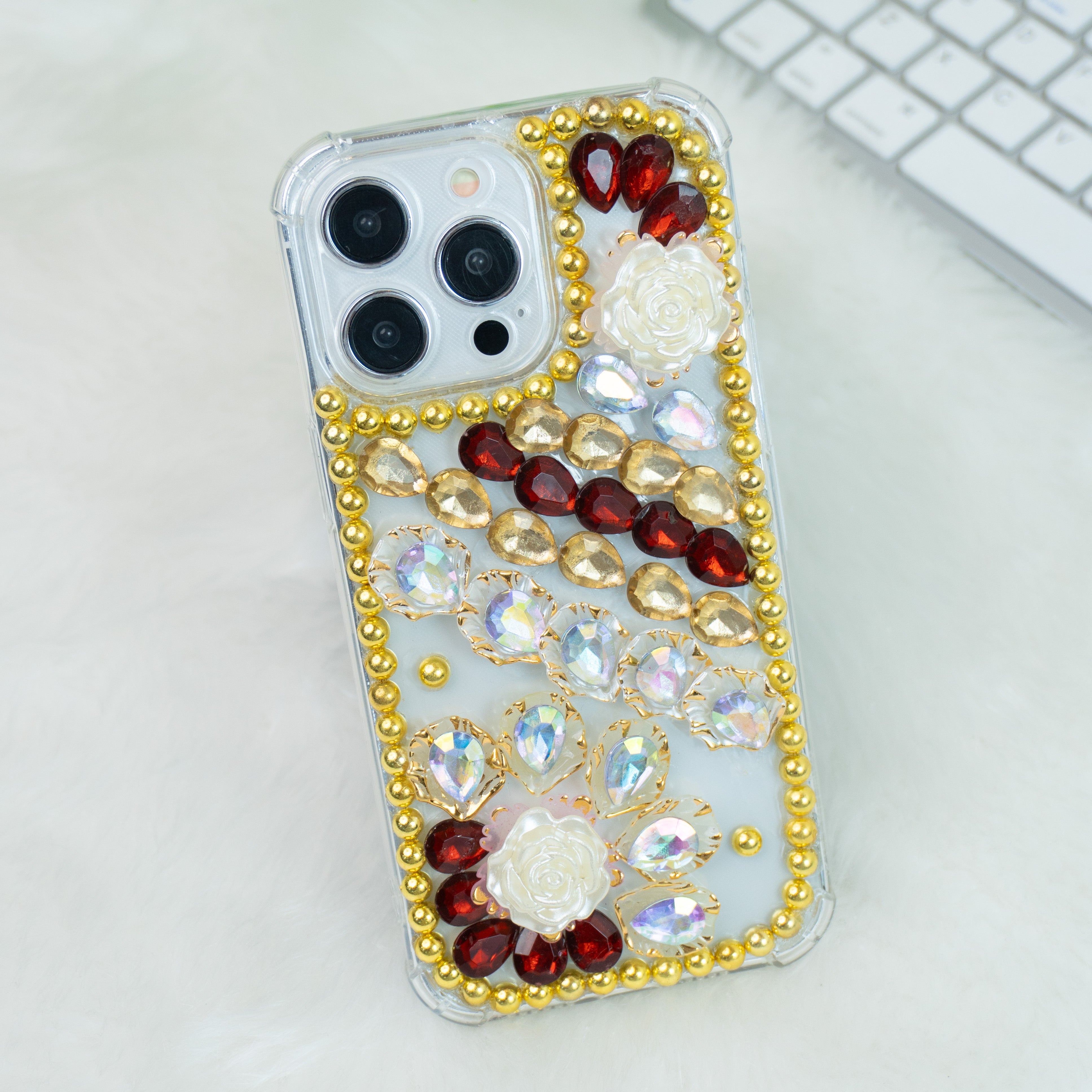 Red-Gold Diamond Silicon Phone Cases For iPhone 13 Mini