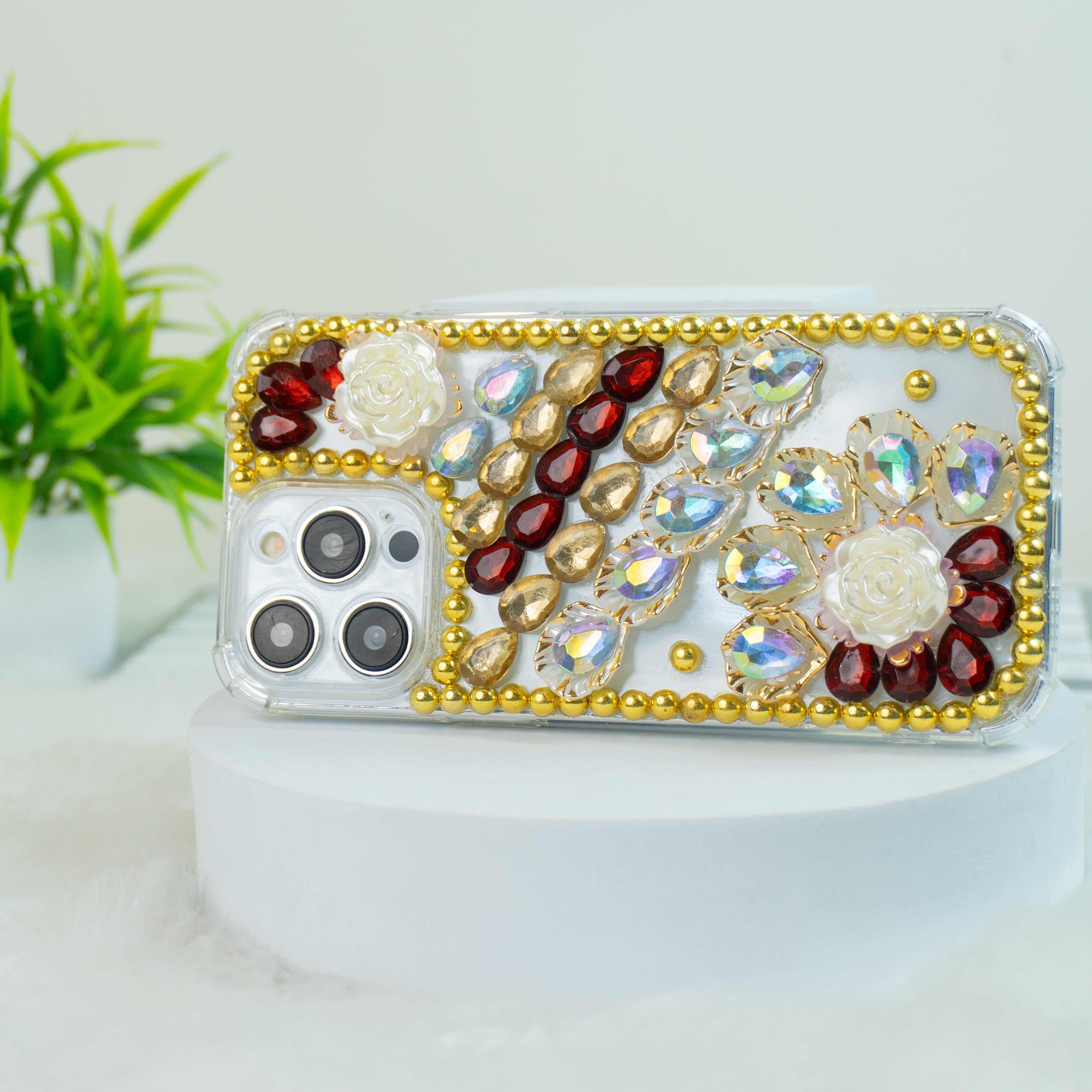 Red-Gold Diamond Silicon Phone Cases For iPhone 13 Mini