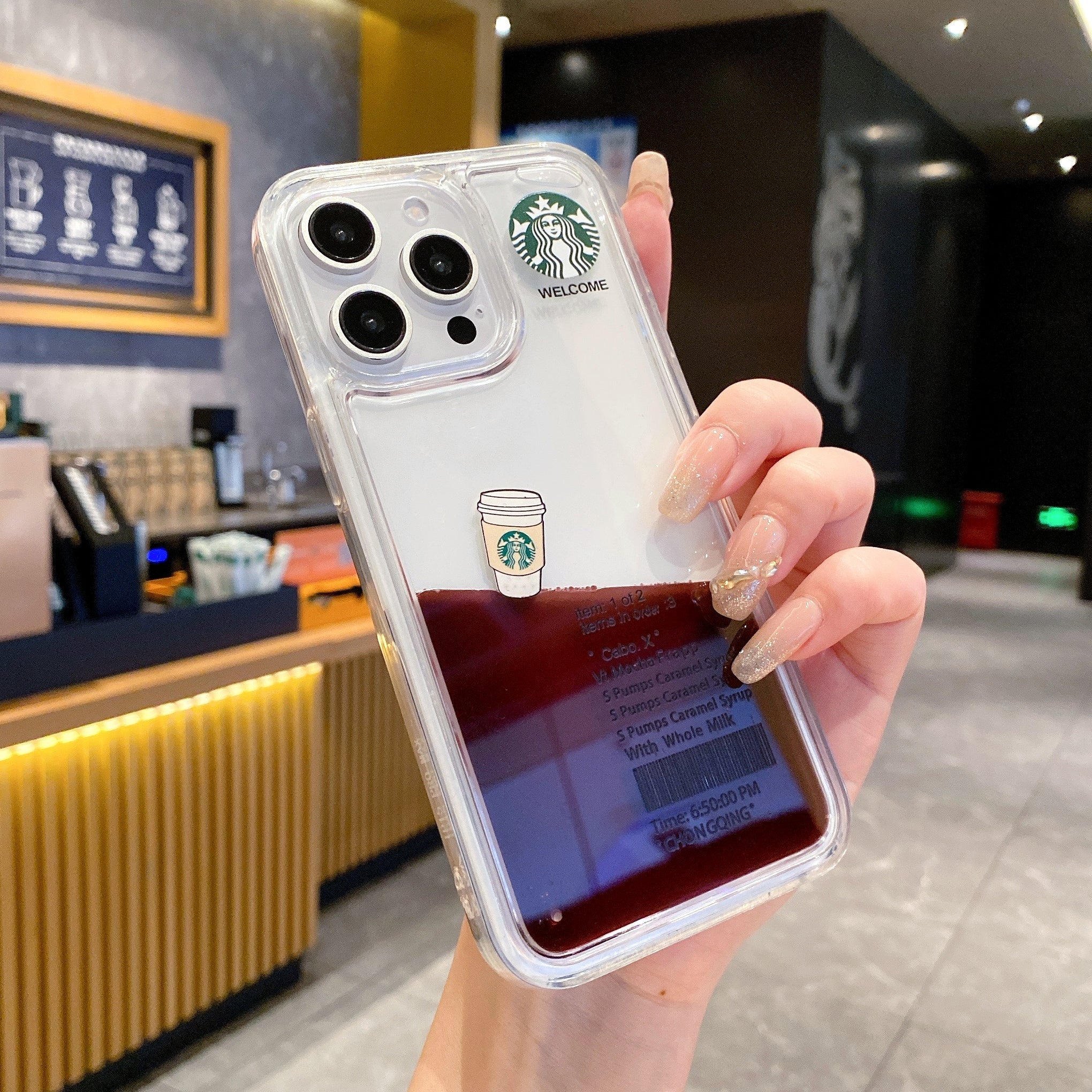 Starbcuks Liquid Coffee Floating Cup Silicon Phone Case For iPhone 14