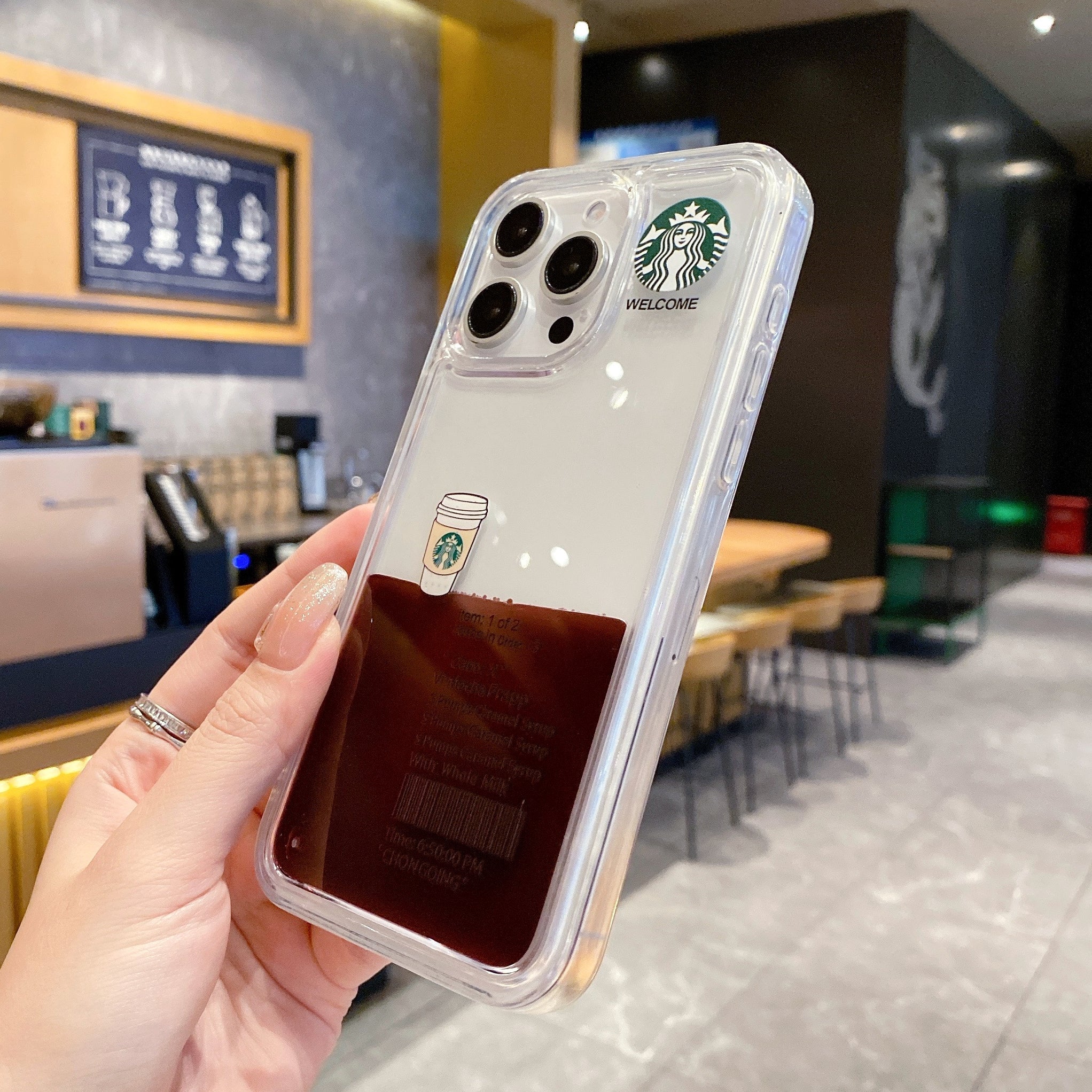 Starbcuks Liquid Coffee Floating Cup Silicon Phone Case For iPhone 12