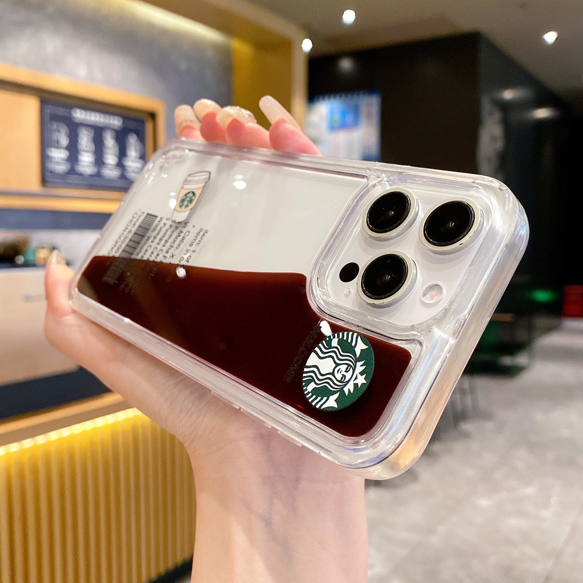 Starbcuks Liquid Coffee Floating Cup Silicon Phone Case For iPhone 12