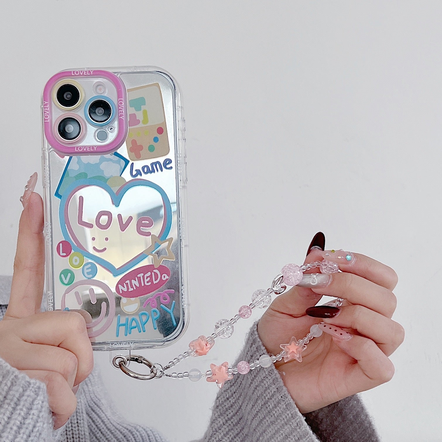 Love Game With Bracelet Mirror Silicon Phone Case For iPhone 15 Plus
