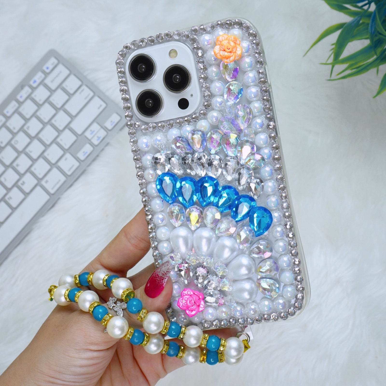 Blue Diamond With Charm Silicon Phone Cases For iPhone 13 Mini