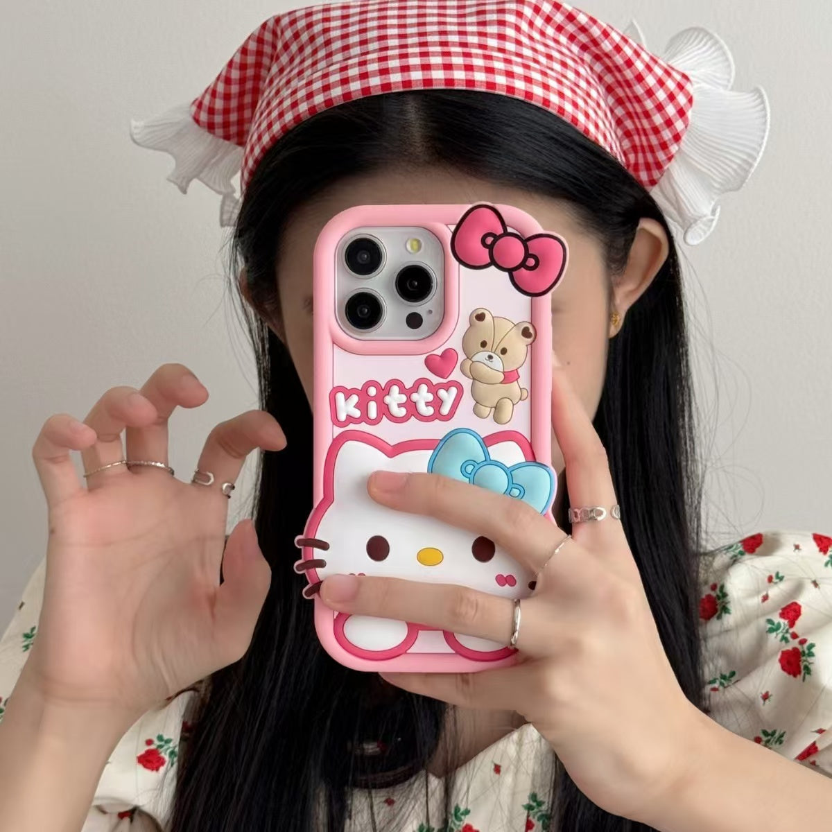 Bow Bear Kitty Silicon Phone Case For iPhone 15 Plus