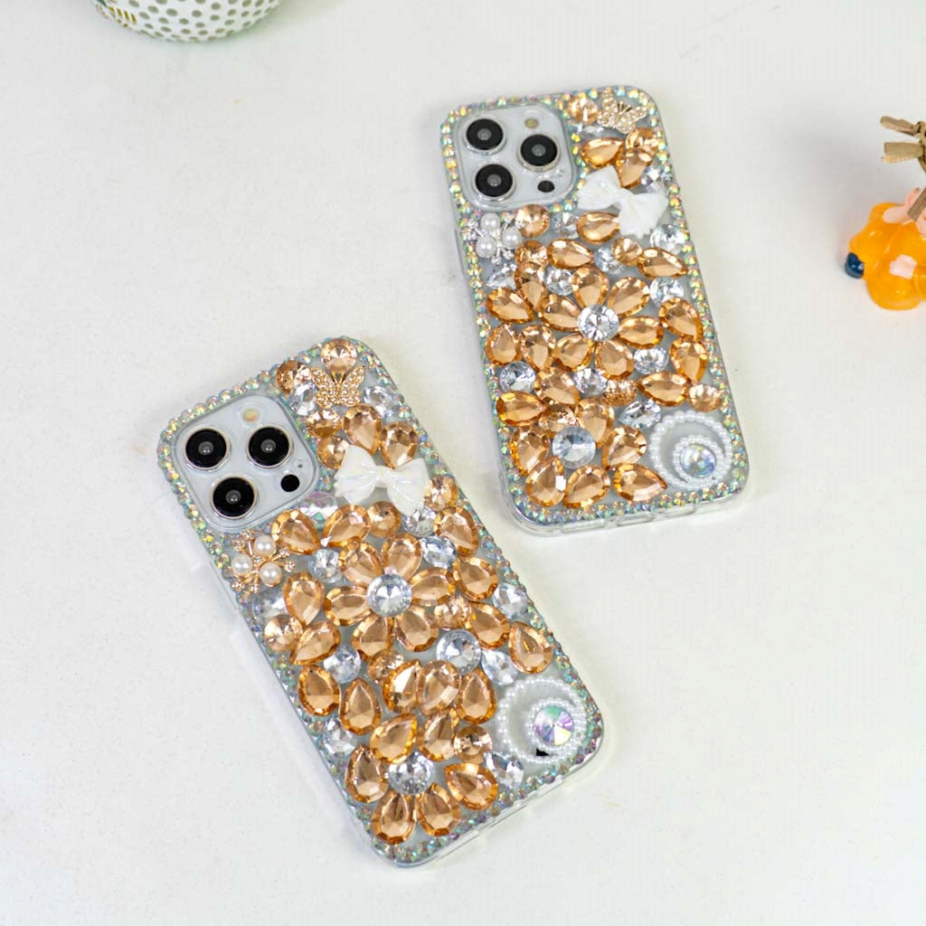 Golden Flower Silicon Phone Cases For iPhone 15 Plus