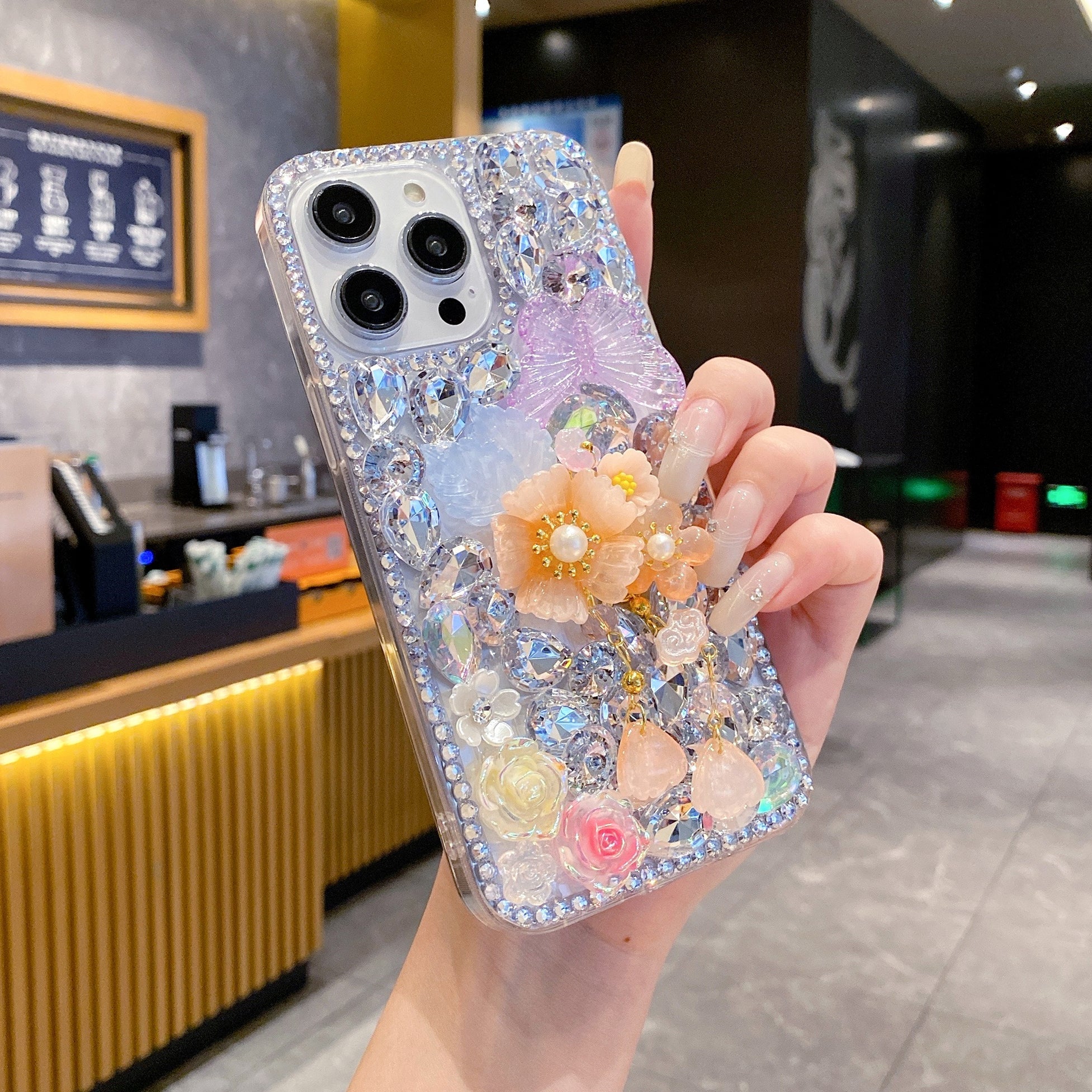 Orange Sheal Flower With Pearl Silicon Phone Case For iPhone 15 Plus
