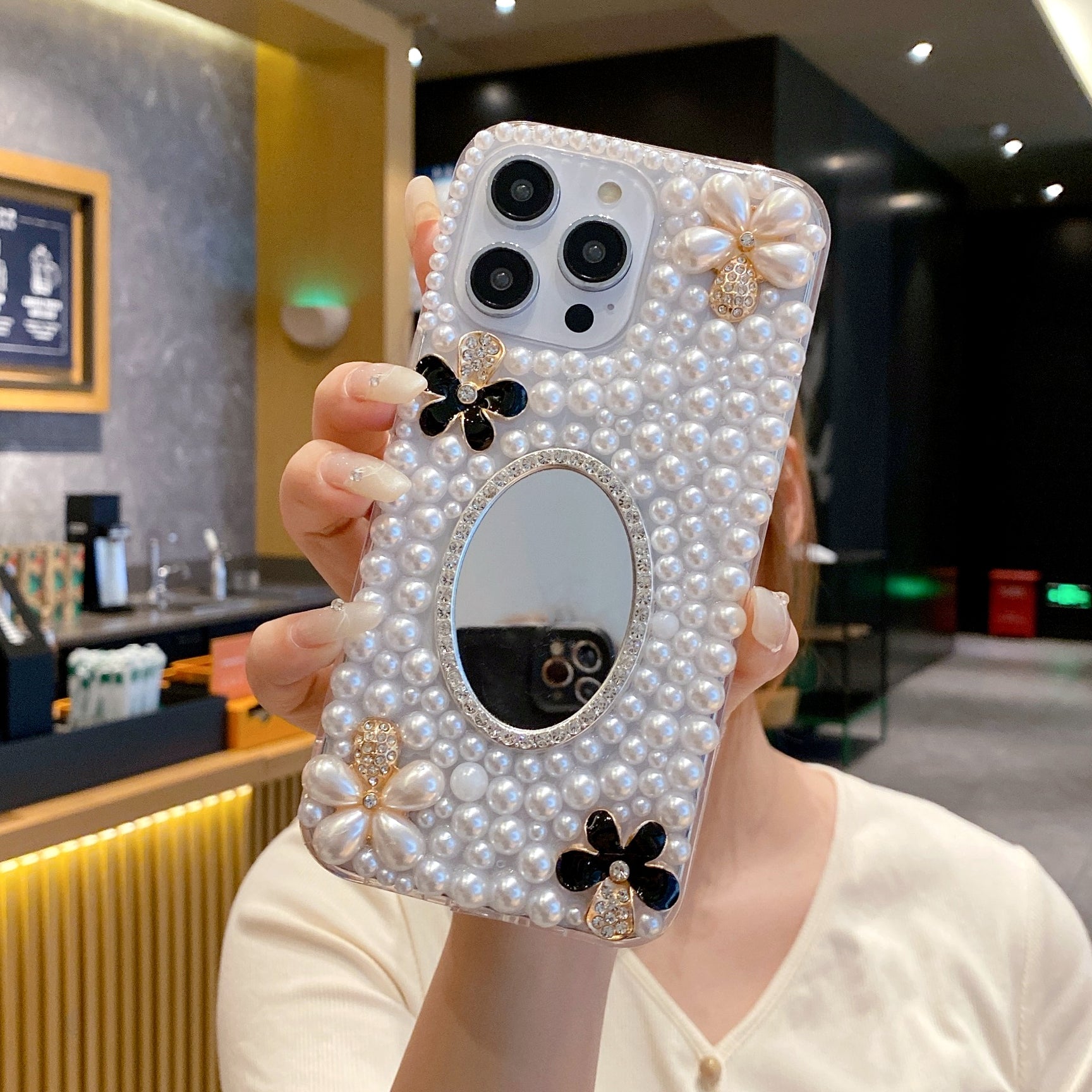 Pearl With Mirror Silicon Phone Case For iPhone 15 Plus