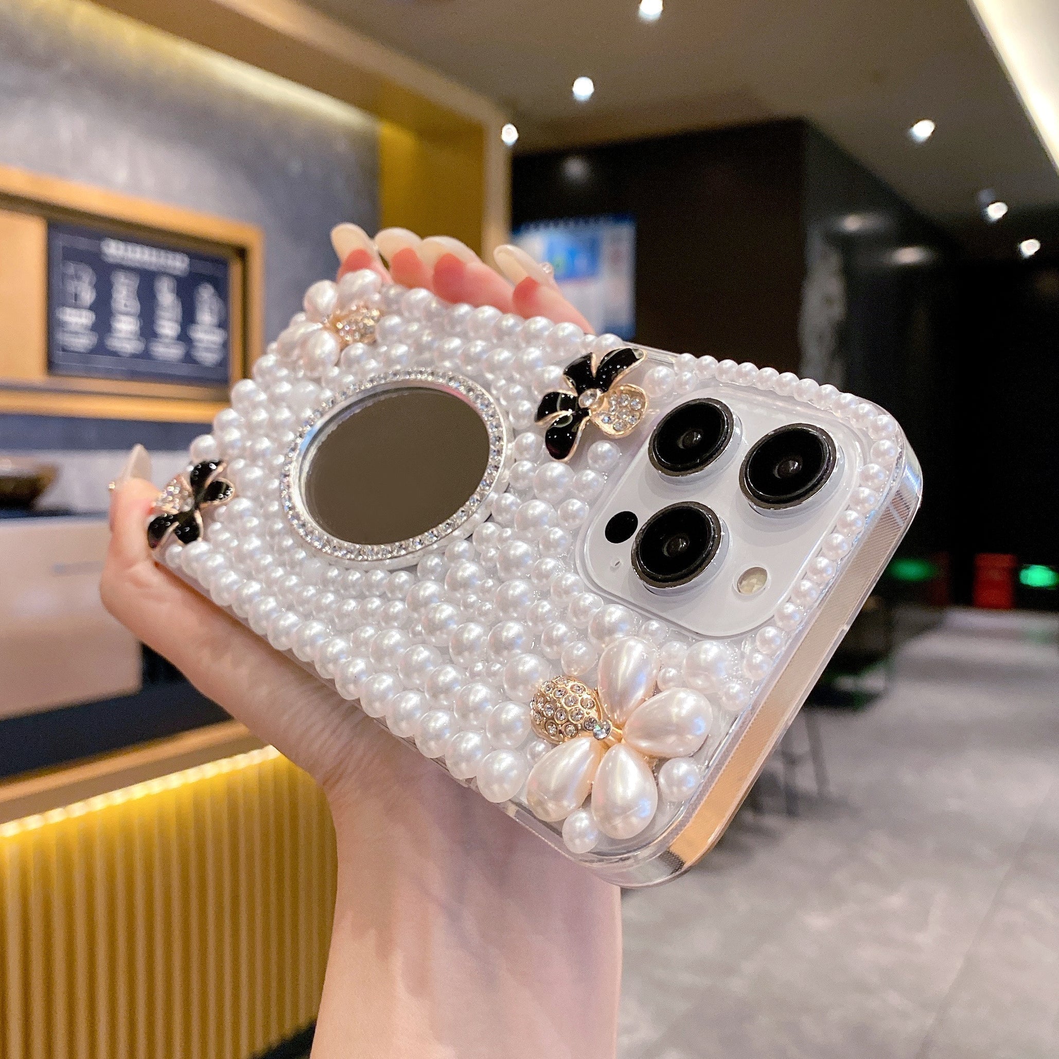 Pearl With Mirror Silicon Phone Case For iPhone 12