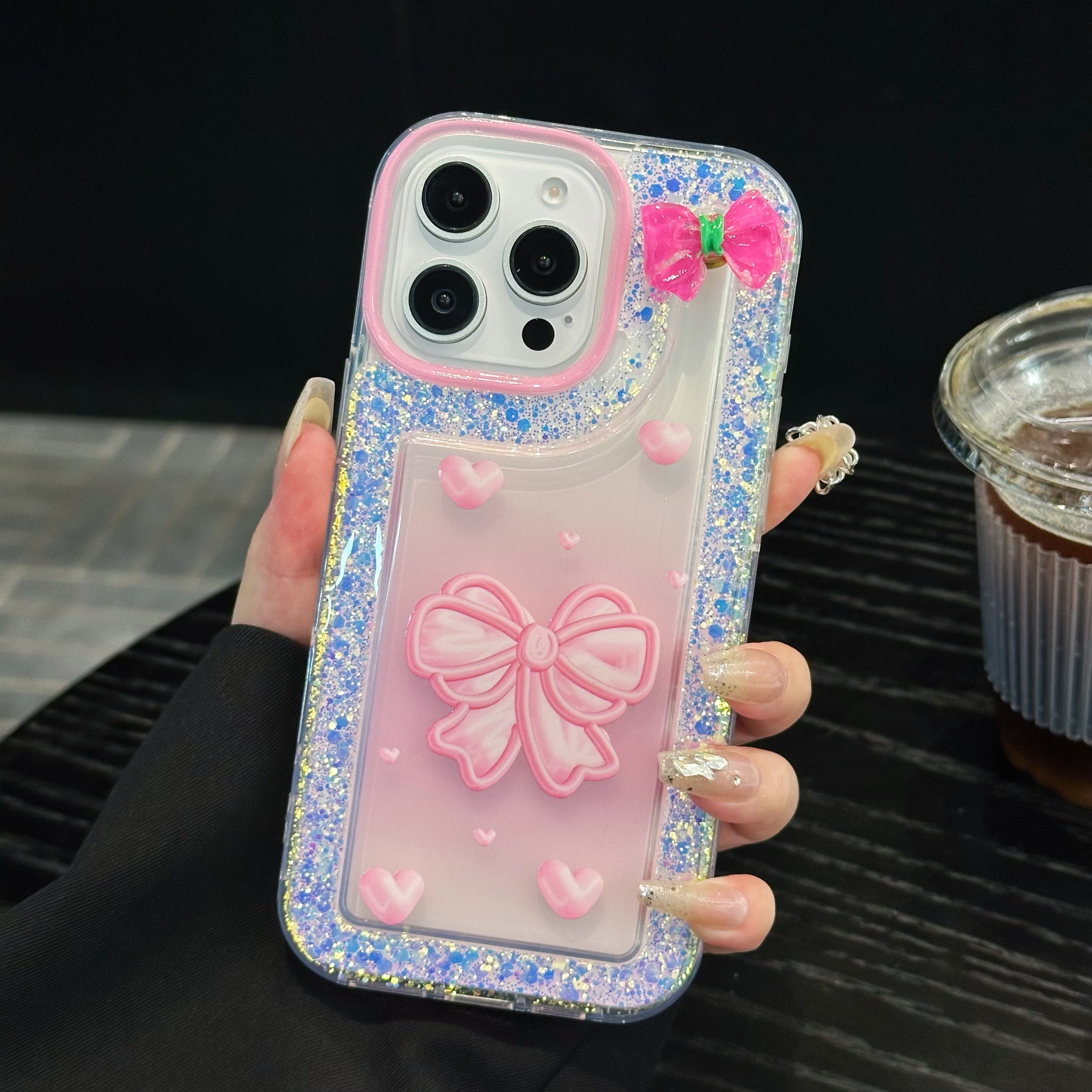 Pink Bow With Glitter Silicon Phone Case For iPhone 12