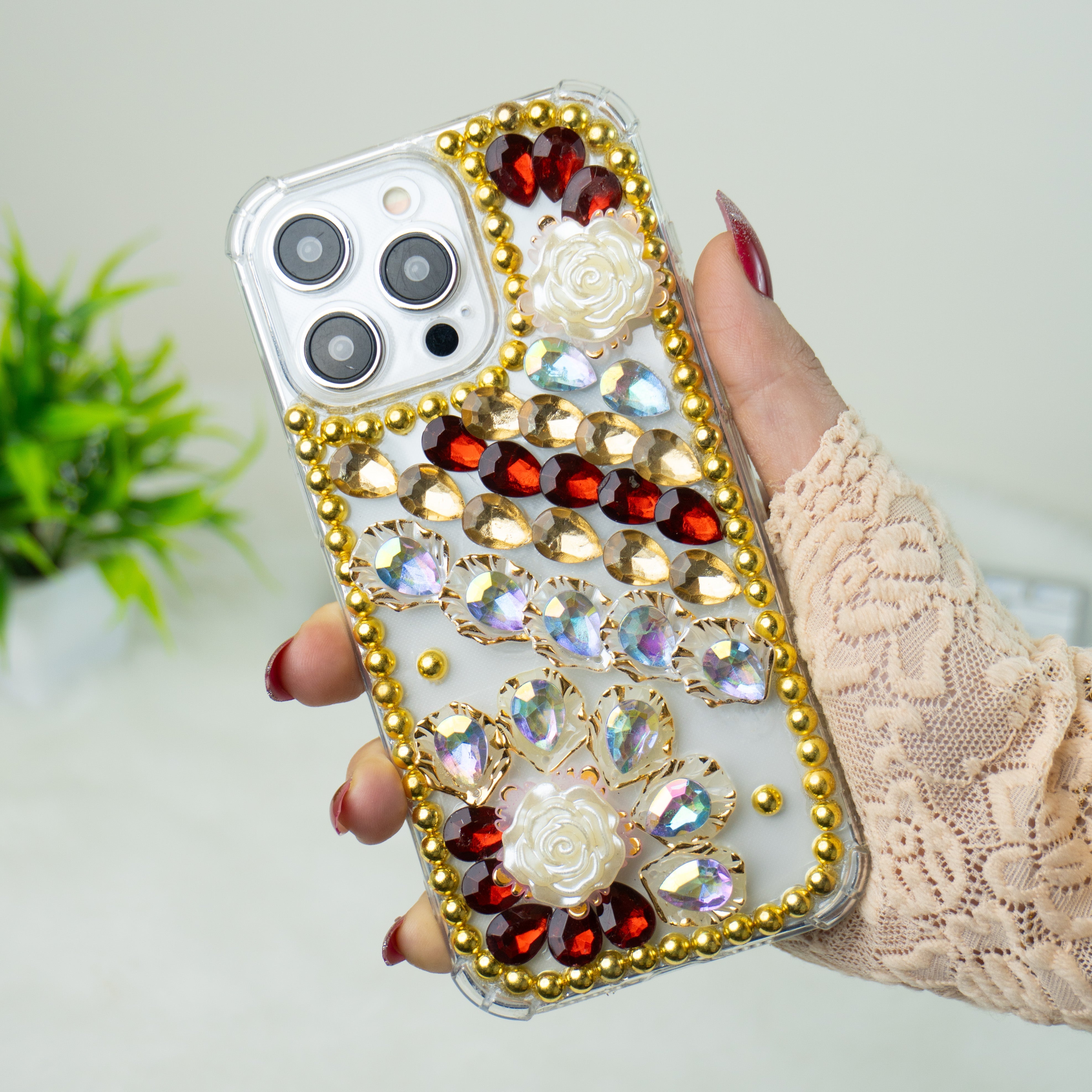 Red-Gold Diamond Silicon Phone Cases For iPhone 16