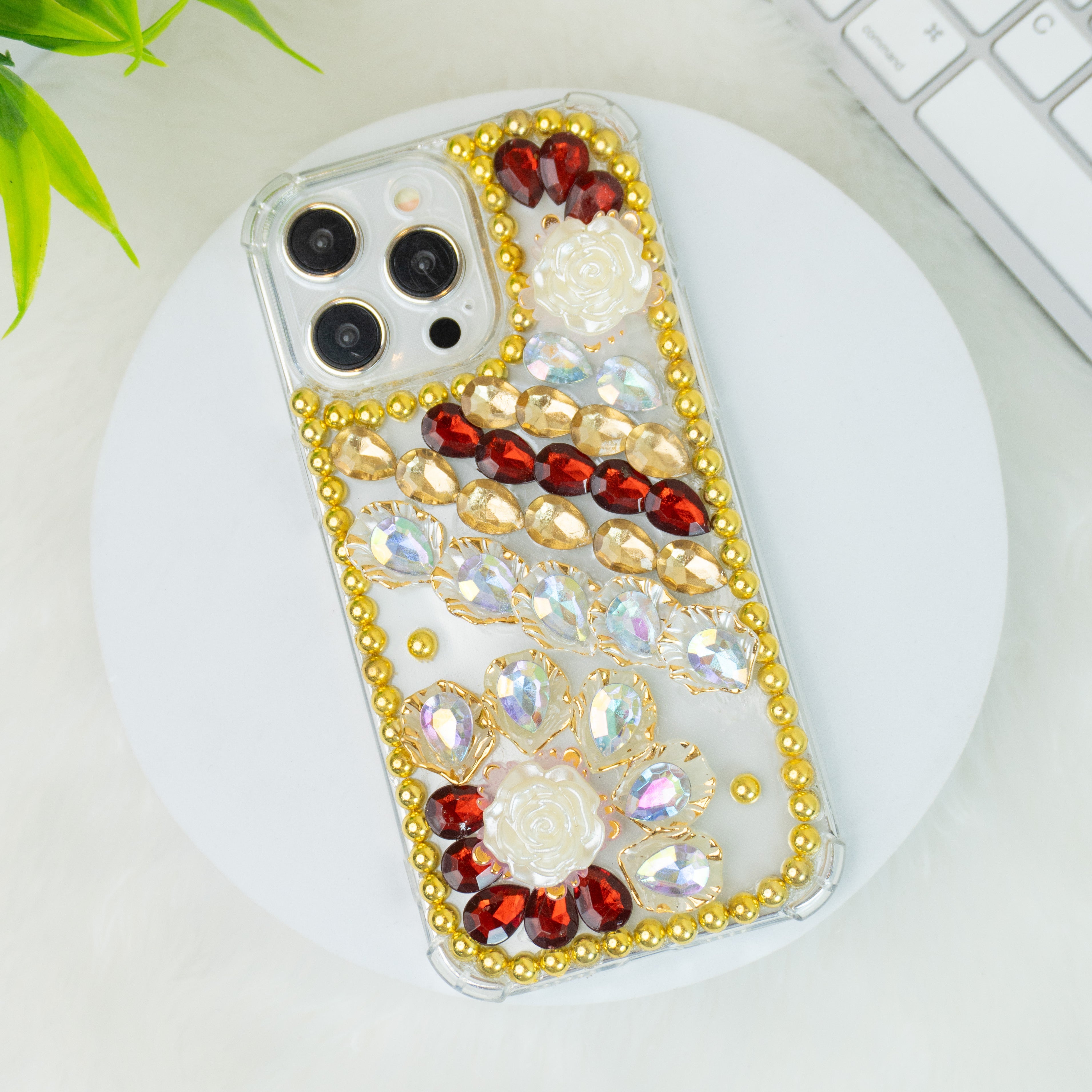 Red-Gold Diamond Silicon Phone Cases For iPhone 16 Pro Max