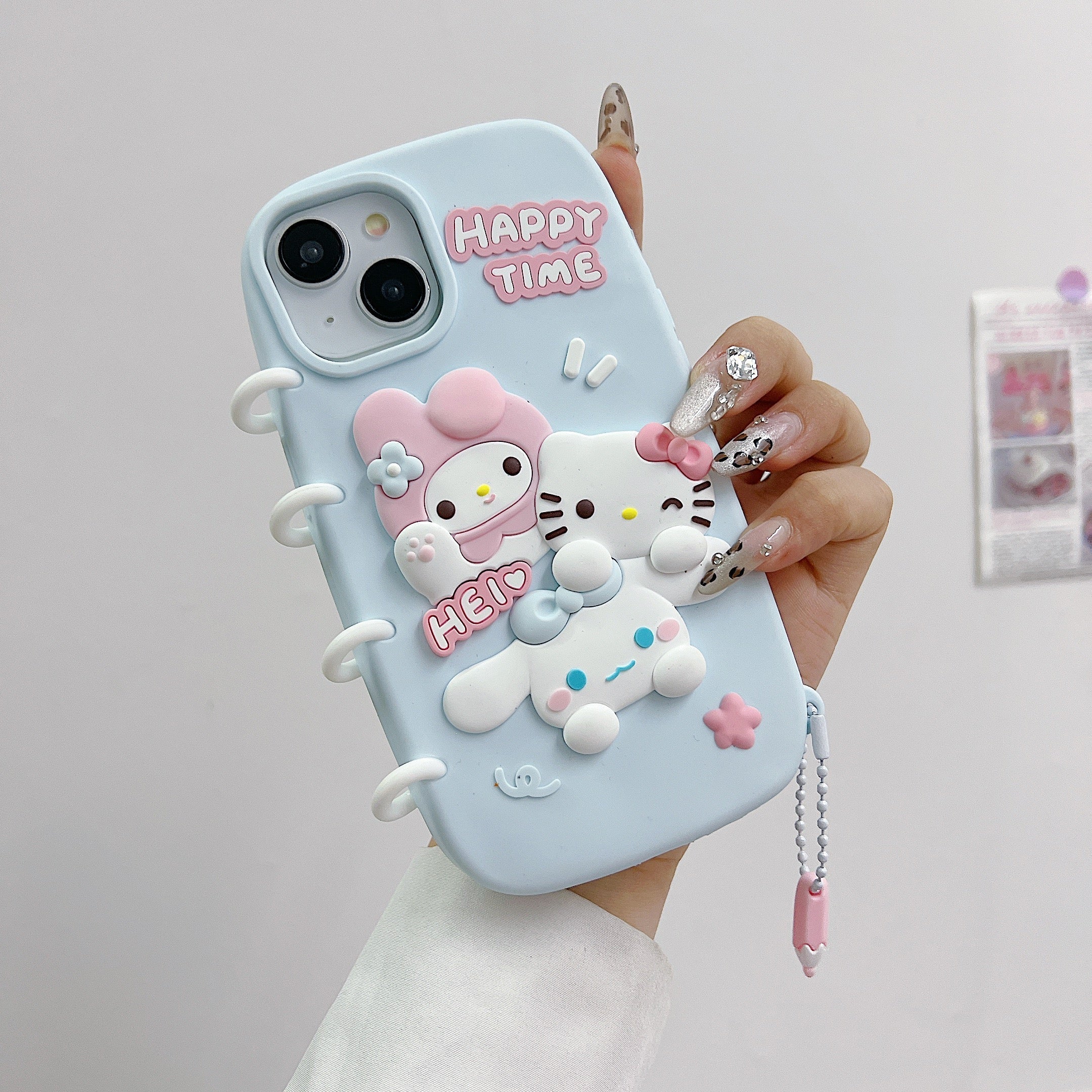 Spiral Happy Time Kitty Silicon Phone Case For iPhone 15 Plus