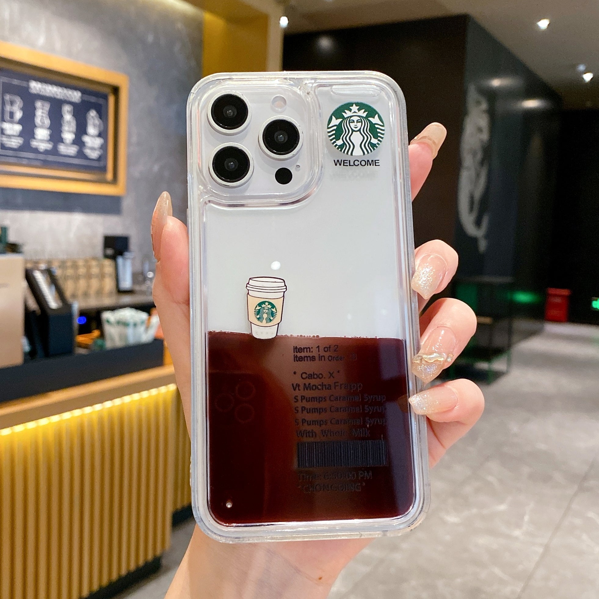 Starbcuks Liquid Coffee Floating Cup Silicon Phone Case For iPhone 14