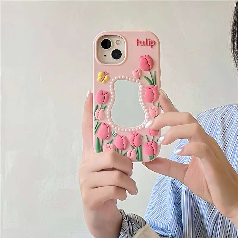 Tulip Mirror Silicon Phone Case For iPhone 16