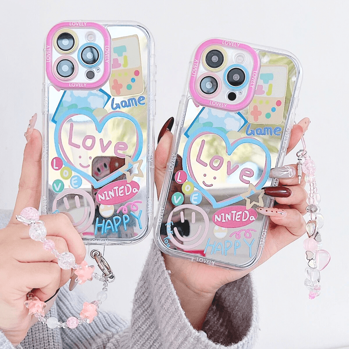 Love Game With Bracelet Mirror Silicon Phone Case For iPhone 15 Plus