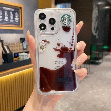Starbcuks Liquid Coffee Floating Cup Silicon Phone Case For iPhone 15 Plus