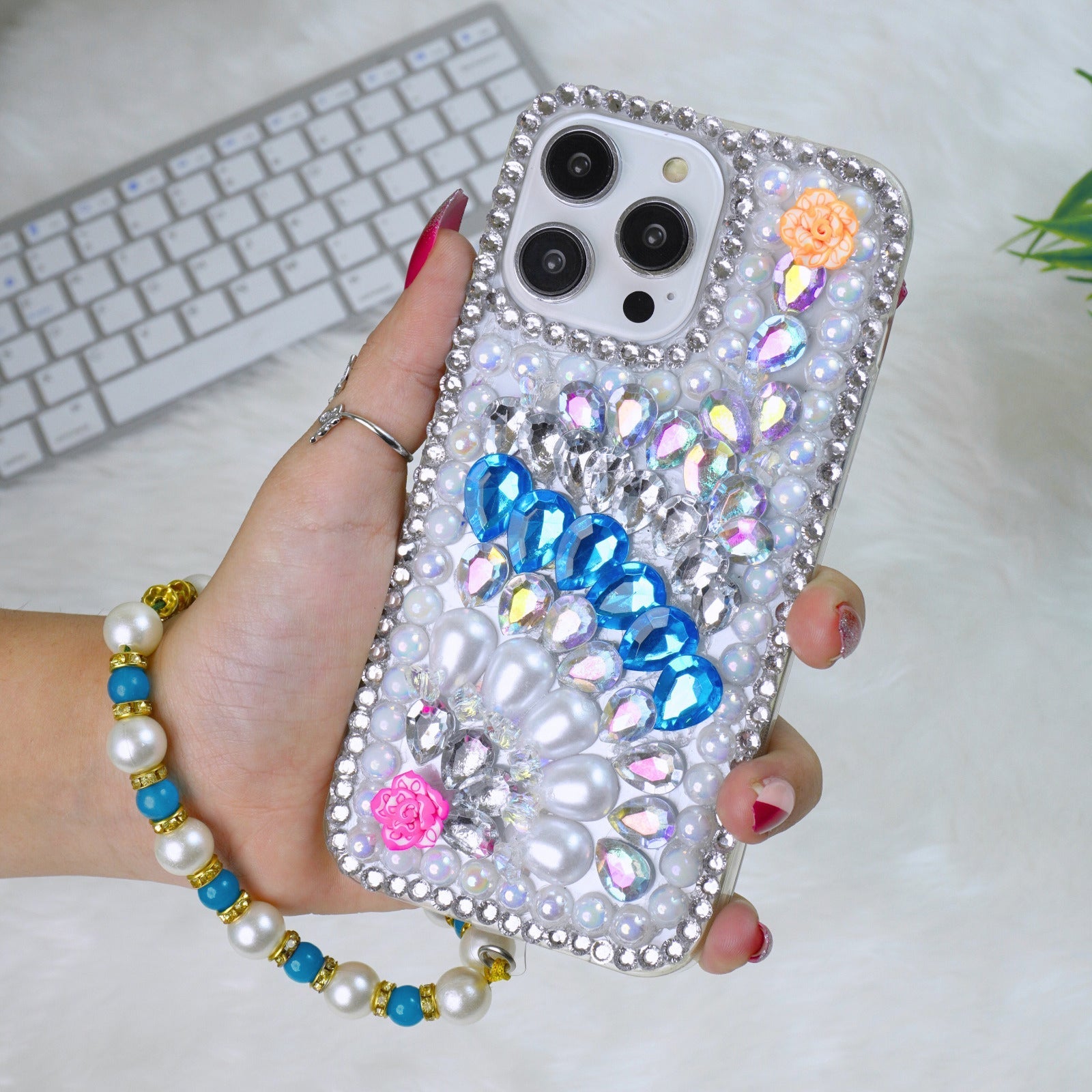 Blue Diamond With Charm Silicon Phone Cases For iPhone 13 Mini